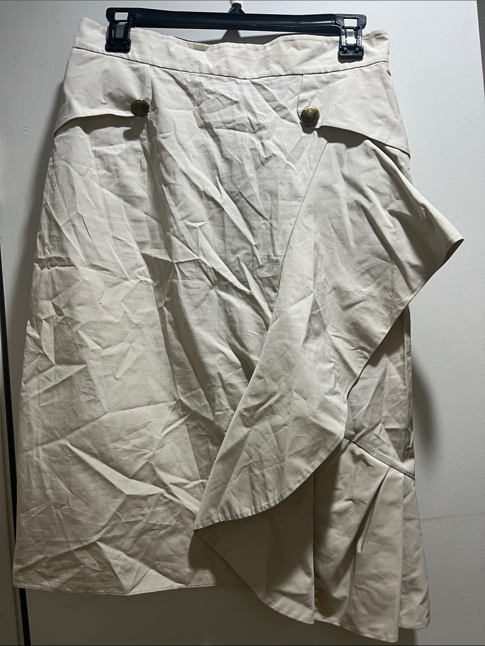 Valentino Cream Asymmetrical Wrap Skirt with Gold Buttons